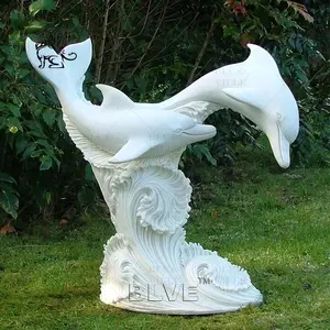 Blve hiện đại biệt thự trang trí Tay Chạm Khắc đá biển động vật tượng vườn trắng đá cẩm thạch cá heo tác phẩm điêu khắc
