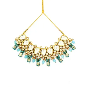 Meenakari Kundan <b>Studded</b> & Beaded Necklace Set Gold Plated Copper Fine Jewelry for Ladies Bohemia Style for Wedding & Gift - Product Image 3