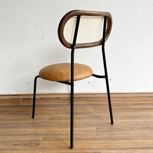 Farmhouse Style Rattan <b>Dining</b> <b>Chair</b> with Mesh Backrest and Faux Leather Upholstery GCF135 with Iron Legs - Product Image 5