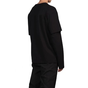 เสื้อยืดแขนยาวสำหรับผู้ชายผ้าฝ้าย100% ลำลองทรงหลวมไหล่ตกขนาดใหญ่สีทึบสองชั้น220กรัมผ้าพัฟฟิ - Product Image 2