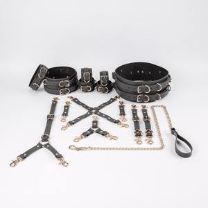 Ensemble de retenue BDSM 16 pièces de différentes couleurs et options de quincaillerie ceinture et menottes de cuisse BDSM-0011 en cuir de vachette véritable - Product Image 1
