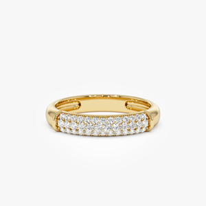 14K tres filas diamante Pave banda oro sólido en Amarillo Blanco oro rosa con diamantes naturales joyería anillo regalos para esposa - Product Image 1