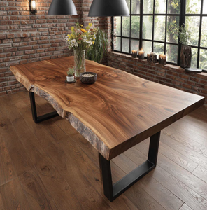 Table à manger KALATRI de style ferme moderne, carrée, en bois massif, fabriquée à la main, écologique, pieds en métal, pour hôtel/villa/cuisine, 6 places - Product Image 2