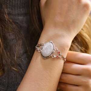 925 Sterling Silver Customized Antique <b>Byzantine</b> Fashion Body Chain <b>Bracelet</b> with Citrine Stone for Daily Wear - Product Image 1