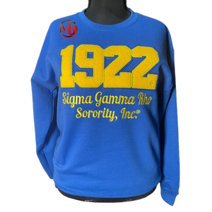 <b>Sweater</b> Women's 1922 Chenille Letters Sigma Gamma Rho 2D Embroidery Letters Crew Neck Fleece Blue Sorority Sweatshirts - Product Image 2