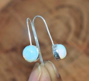 Boucles d'oreilles en argent sterling 925 véritable, faites à la main, avec cabochon scintillant, monture 12mm, opalite naturelle, mode féminine. - Product Image 1