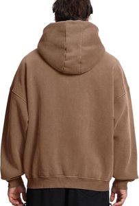 Sweat à capuche zippé décontracté pour homme, hiver, épaules tombantes, délavé à l'acide, 100% coton, 360g, respirant, col rond, uni, brodé, surdimensionné - Product Image 2