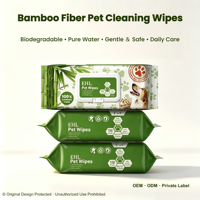 Lingettes nettoyantes pour pattes et yeux de animaux de compagnie en fibre de bambou biodégradable, emballage souple portable, eau pure, formule naturelle douce et sûre pour chiens et chats