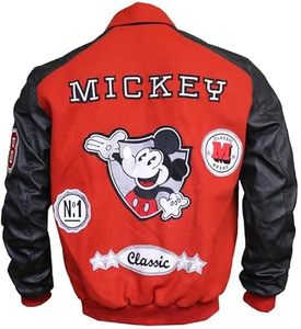 Veste d'hiver à manches en cuir véritable pour homme Doudoune en laine mélangée avec motif de lettres brodées Varsity Style - Product Image 2