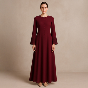 Elegante diseño moderno largo musulmán malasio Abaya para mujeres ropa tradicional islámica Color sólido - Product Image 5