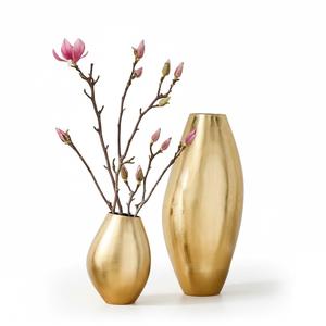 Jarrón de Flores de Metal de Diseño Clásico con Forma Ovalada para Decoración del Hogar, Jarrón de Mesa Moderno con Bordes Dorados y Acanalados, Juego de 2 Jarrones - Product Image 4