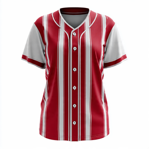 Camiseta de béisbol de línea de rayas personalizada, camiseta de béisbol con botones para mujer, camiseta de béisbol de entrenamiento deportivo de poliéster 100% para mujer - Product Image 1