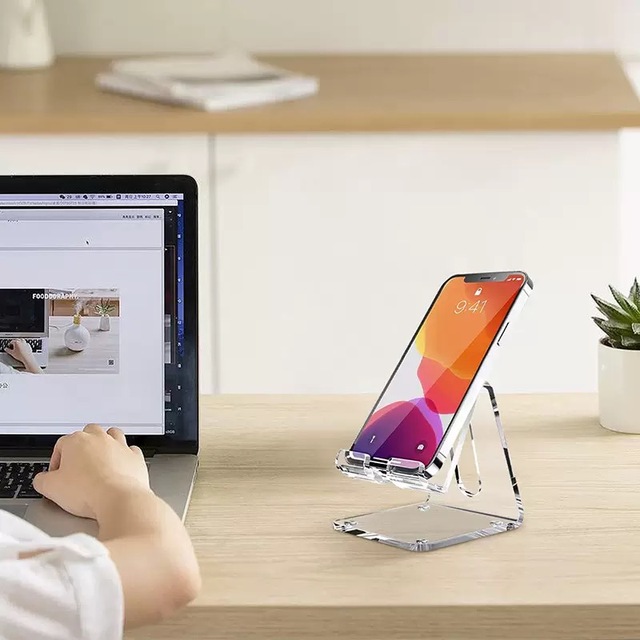 Customized Clear Acrylic Phone Stand Holder for Desk | Transparent Mobile Cell Phone Display Stand for Office and Home Use