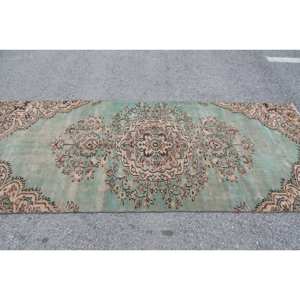 Alfombra turca Vintage verde Beige de 39x94 pies, alfombra grande para sala de estar, diseño único de retazos en respaldo de látex de lana para adolescentes - Product Image 3