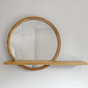 <span class=keywords><strong>Espejo</strong></span> circular de madera de color natural con estante, hecho a <span class=keywords><strong>mano</strong></span>, de madera maciza como el roble, utilizado para el tocador del <span class=keywords><strong>baño</strong></span>. - Product Image 4