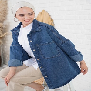 <b>Long</b> <b>Winter</b> 100% Cotton Denim <b>Jacket</b> with V-neck Zipper Closure and Chest Pockets-Unisex - Product Image 3