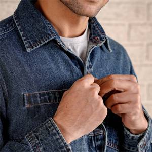 Veste en jean enduite pour homme-Veste à capuche en coton 100% style vintage à col montant pour automne, tenue décontractée et activités de plein air - Product Image 4