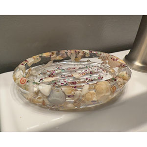 Porte-savon ovale moderne en résine coquillage, finition naturelle, pour la maison, l'hôtel et la cuisine - Product Image 1