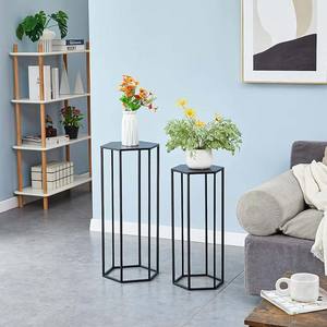 El mejor precio al por mayor, soporte de flores de hierro de Metal, acabado en negro, tamaño alto, maceta para interiores, forma hexagonal, decoración de boda - Product Image 1