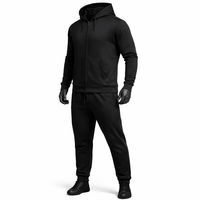 Ensemble de survêtement personnalisé noir uni avec fermeture éclair, veste à capuche et pantalon de jogging en coton et polyester, OEM ODM, unisexe, vêtements de sport écologiques