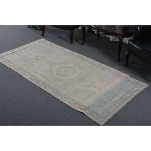 Alfombra turca clásica Vintage Beige 3,6X7,5 pies Área grande Respaldo de látex de lana Rectangular Patrón abstracto Halls Habitaciones Patchwork - Product Image 2