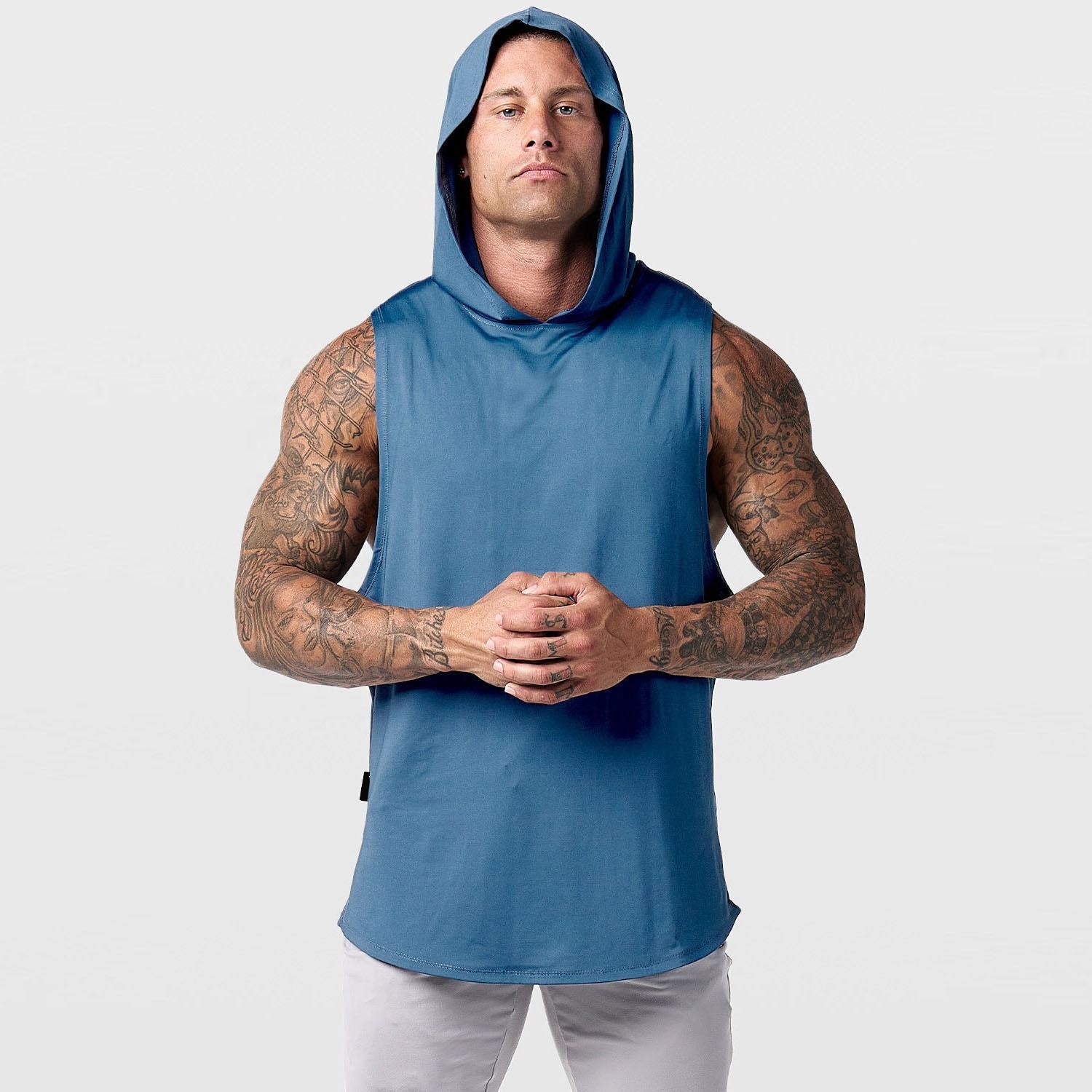 Men Workout Hooded Tank Tops Sleeveless Gym Training Hoodies