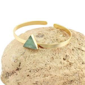 Pulsera ajustable de amazonita Natural con forma de triángulo de aspecto clásico, brazalete abierto hecho a mano, chapado en oro, regalo - Product Image 3