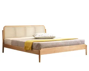 Mebel Tempat Tidur Bingkai Kayu Modern Tempat Tidur Anyaman Rotan Furnitur Kayu