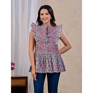 Blusa de Popelina de Algodón con Estampado Floral Pastel Jaal - Product Image 1