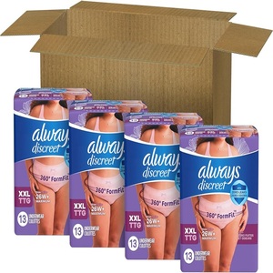 Ropa interior de incontinencia para adultos de algodón Always Discreet XXL para mujer 100% protección contra fugas para posparto 52 CT - Product Image 2