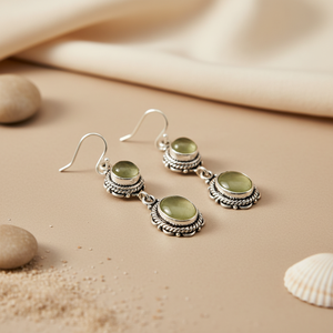 "925 Sterling Silver <b>Green</b> Stone Trendy Drop <b>Earrings</b> for Women" - Product Image 3
