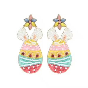 Handmade Pink Easter Bunny Earrings for Women Beaded Dangle Jewelry Classic Festive <b>Rabbit</b> Style Wholesale from India - Product Image 3