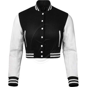 Veste de baseball en laine de cuir de qualité supérieure pour femmes avec décoration brodée - Product Image 6