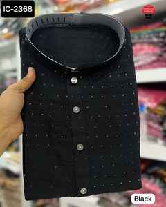 Indian and Pakistani Style Fancy Jequard Fabric <b>Kurta</b> and Cotton Pyjama with Sequins Work with Plus Size Available for Mens Wear - Product Image 4