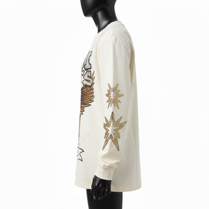 Nueva Camiseta de Manga Larga de Algodón Premium 2026, Tacto Suave, Color Crema, Impresión Personalizada, Logotipo de Diamantes de Imitación, Camiseta de Manga Larga de Algodón - Product Image 3