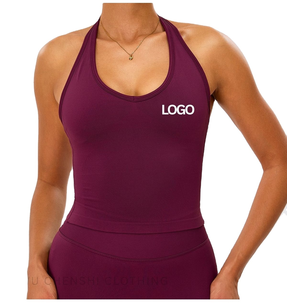 European American Seamless Women Shockproof Tight Fit Quick-Dry Breathable Halter Neck Yoga Vest Fitness Activewear Top