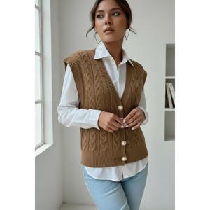 Chaleco de Punto Moderno para Mujer con Cuello en V y Botones de Perla, Suéter Elegante - Product Image 6