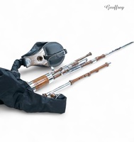 Geoffrey Uilleann Bagpipe Demi-ensemble complet avec chanterelle, drones, sac de transport, baguettes, sac de transport pour musiciens, clé D, en métal/laiton/bois laqué