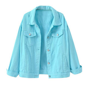 Women Basic Button Down <b>Jean</b> Jacket Coat Plus Size Oversized Soft Cotton Long Sleeve Stand Collar Button <b>Jeans</b> Jacket for Ladies - Product Image 3