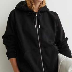 Sweat à capuche de couleur unie en coton noir de haute qualité du fabricant personnalisé en polaire, poids lourd, sweats à capuche zippés surdimensionnés - Product Image 1