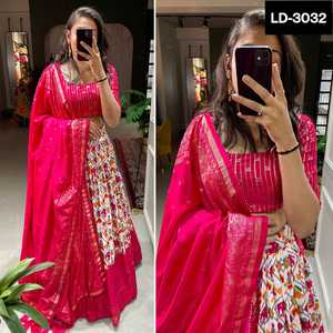 Vêtements ethniques indiens Dola Silk Patola Print avec Foil Work Lehenga Choli avec toile et boîte de conserve attachée à Lehnega avec Dupatta - Product Image 4