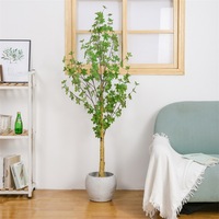 Pohon Ficus Buatan Tahan UV Hampir Seperti Asli dalam Pot Hitam Pohon Zaitun Buatan Dalam Ruangan Tinggi 5ft dalam Pot Tinggi Putih.