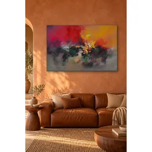 Impression sur toile Fida Composition abstraite aux éclats rouges et jaunes - Product Image 1