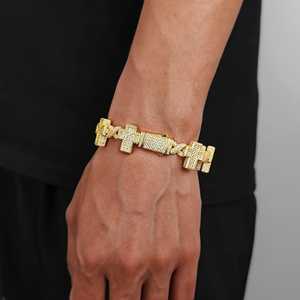 SHIVPATH Homme 14k Or Massif Croix Glacée Infinie Cubain Lien Chaîne Bracelet Fine String Hip Hop Bling Diamant Moissanite Cadeau - Product Image 2