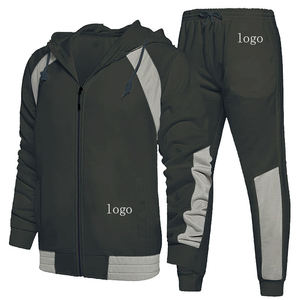 Ensemble de survêtement pour hommes avec logo personnalisé, sweat à capuche à fermeture éclair et pantalon de jogging, tenue deux pièces, vêtements de sport, combinaison d'entraînement et de course, athlet décontracté - Product Image 3