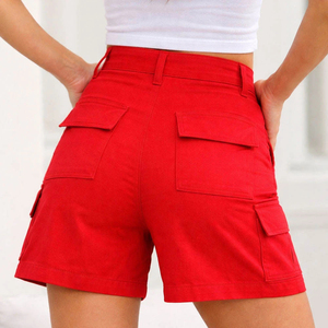<b>Women</b> Casual Cargo <b>Shorts</b> High Waist <b>Red</b> Canvas Button Fly Regular Fit Solid Color Pockets Woven Style - Product Image 6