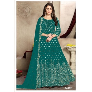 Georgette-ropa de boda con múltiples hilos y Zari, ropa de boda exclusiva, postizo pesado, con Secuencia y cadena, trabajo bordado - Product Image 1