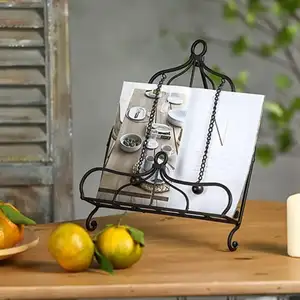 New Arrival Creative Wire Craft iron Book Stand Black Coated Elegant Frame Metal Unique Chef Dish Notes Recipe Book Stand