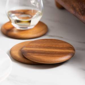 Elegant Wooden <b>Coaster</b> Design For Coffee Lovers Premium Finish <b>Heat</b> Safe Drink Support Tabletop Care - Product Image 1