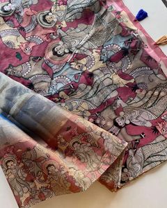 Más exportación elegante último diseñador étnico Saree estilo indio Lino Impresión digital último exclusivo para ropa de fiesta de boda - Product Image 2